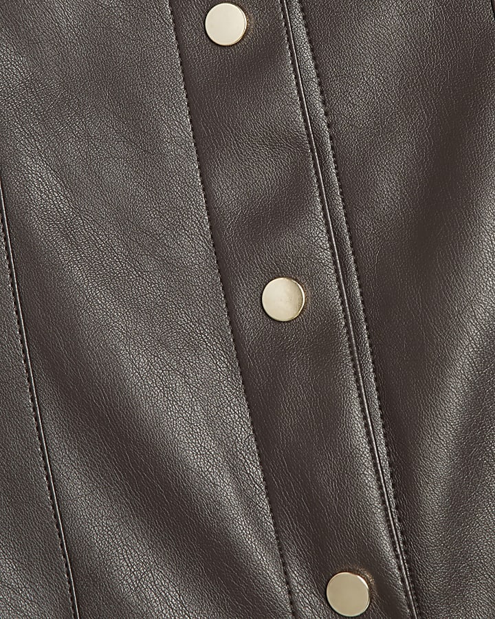 Purple Faux Leather Utility Belted Midi Skirt