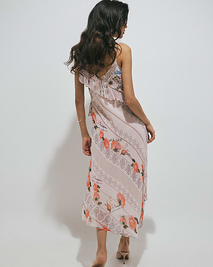 Pink Poet Print Slip Midi Dress