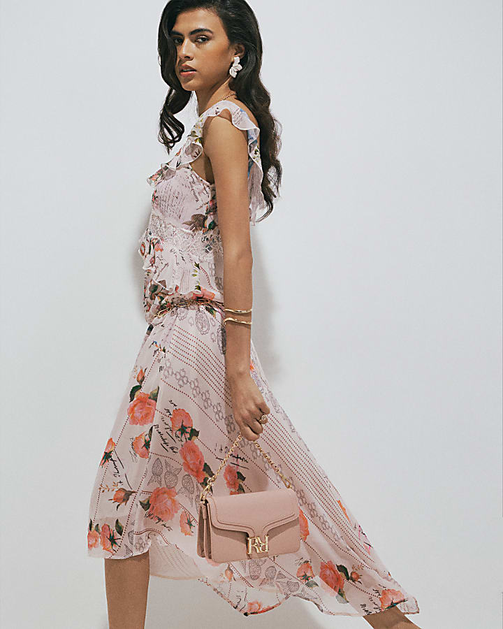 Pink Poet Print Slip Midi Dress