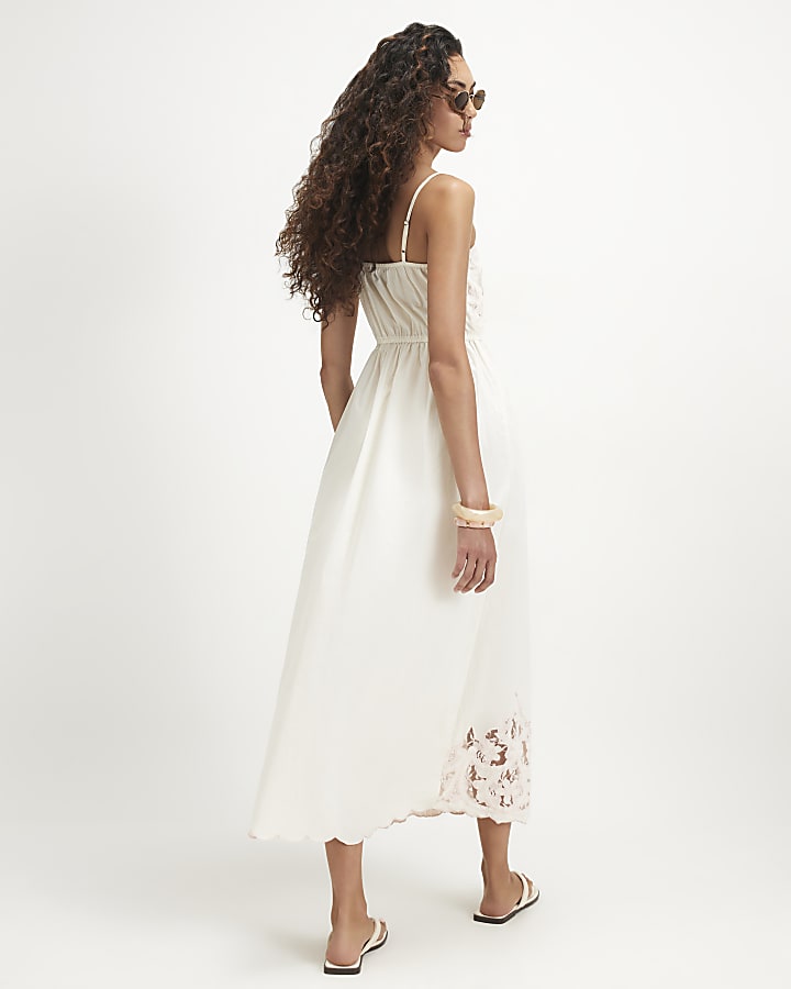 Cream Cotton Cutwork Lace Midi Dress