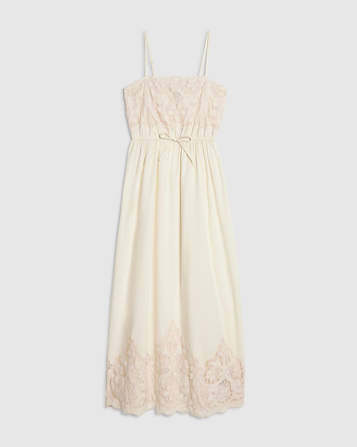 Cream Cotton Cutwork Lace Midi Dress