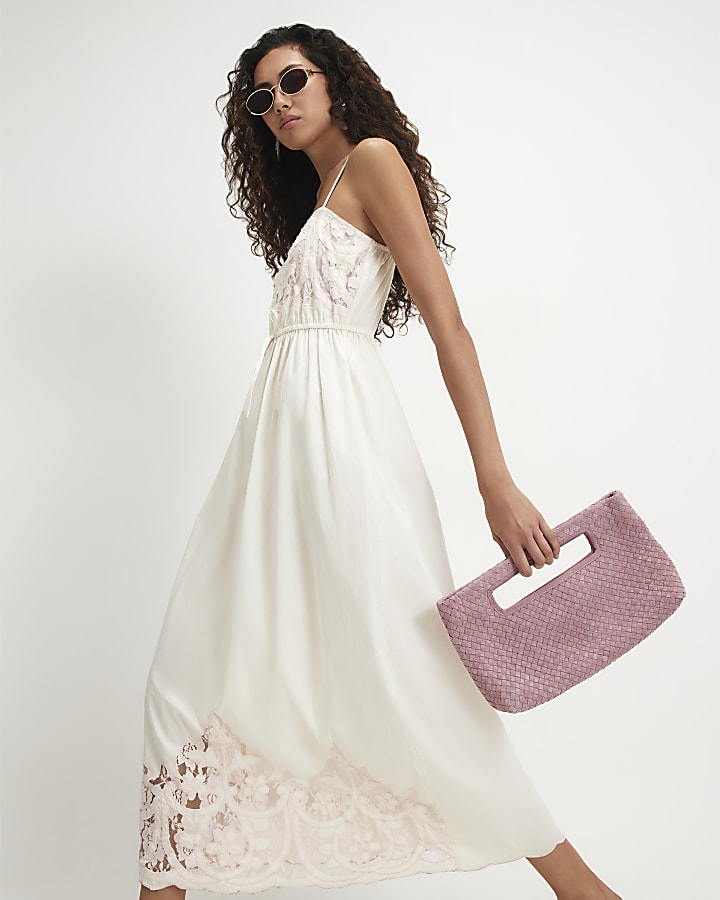 Cream Cotton Cutwork Lace Midi Dress
