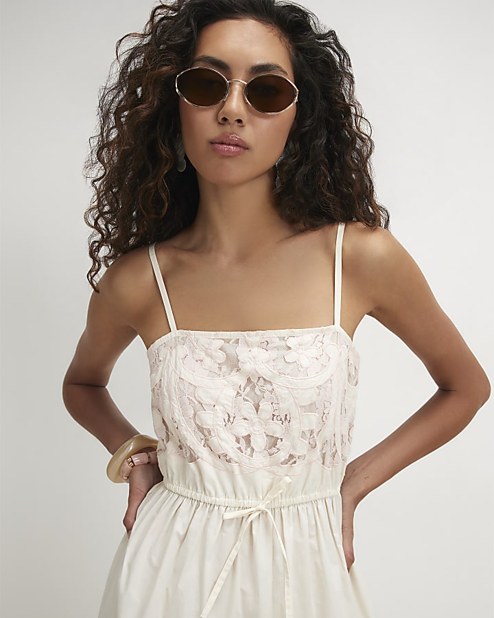 Cream Cotton Cutwork Lace Midi Dress