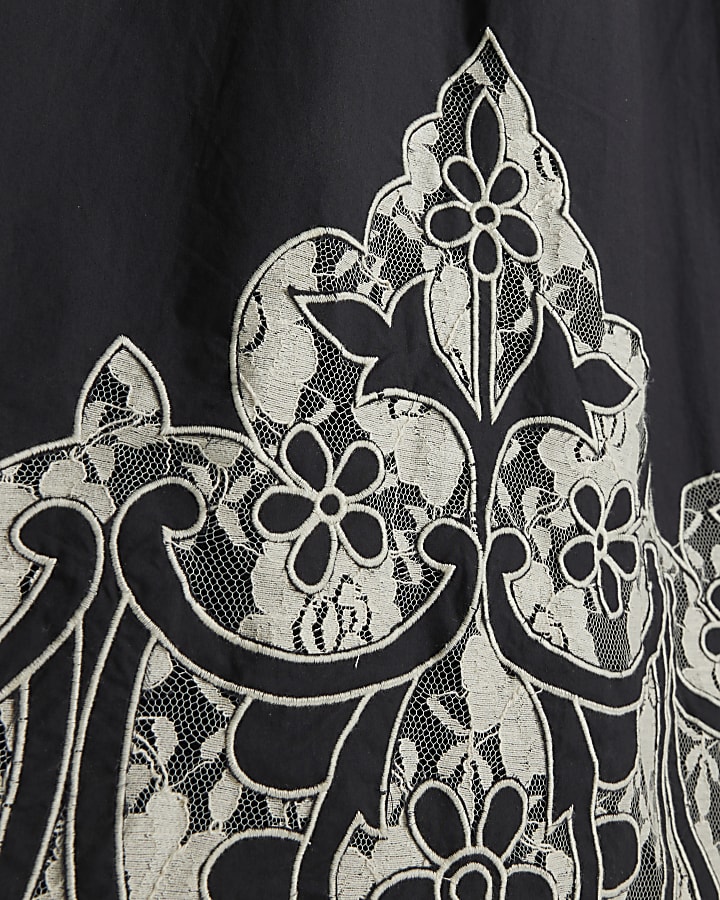 Black Cotton Cutwork Lace Midi Dress