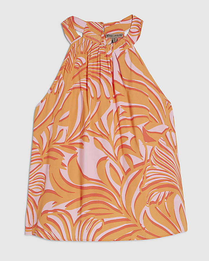Orange Printed Halter Top