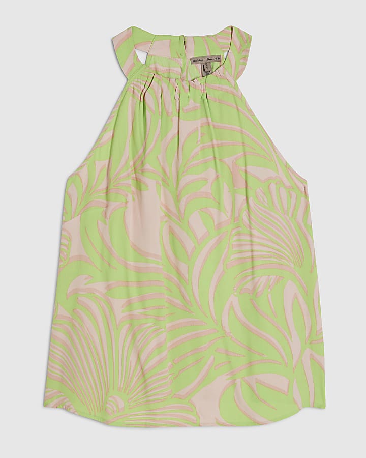 Green Printed Halter Neck Top