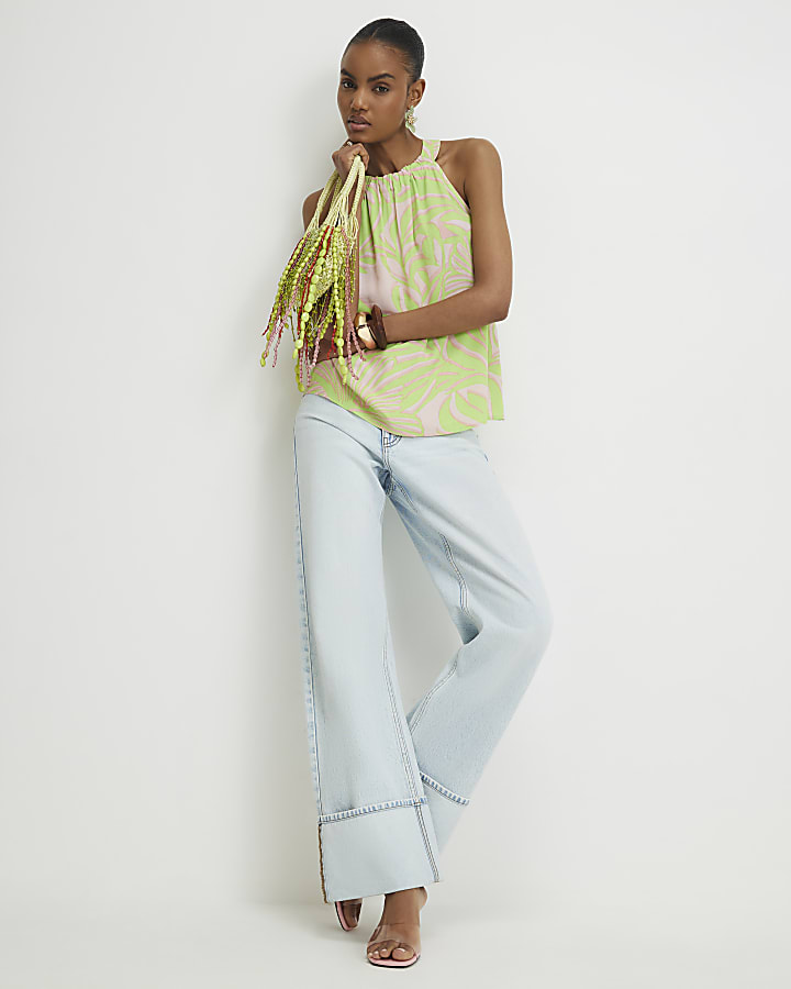Green Printed Halter Neck Top
