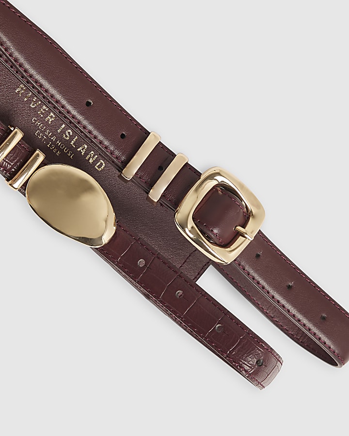 Red Croc Pebble Buckle Double Belt