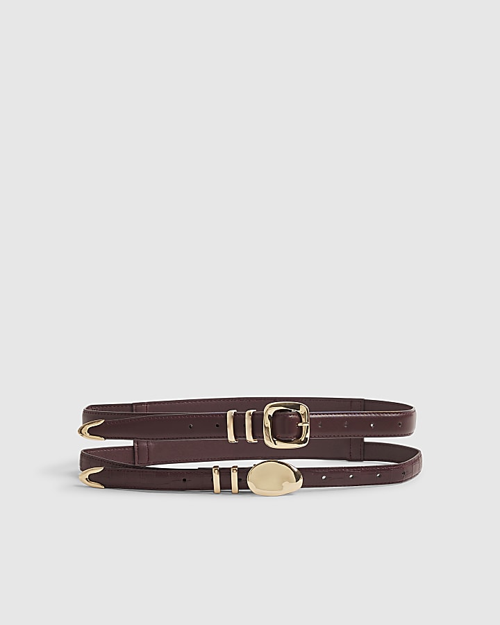 Red Croc Pebble Buckle Double Belt