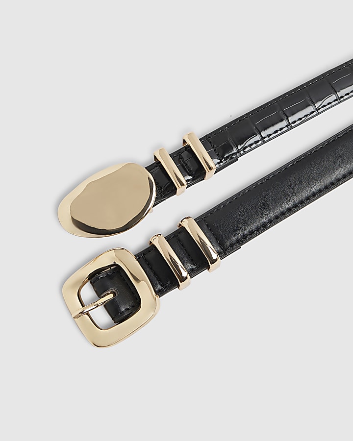 Black Pebble Double Buckle Belt