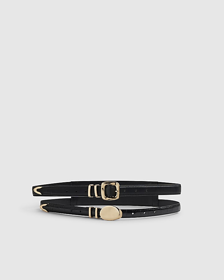 Black Pebble Double Buckle Belt