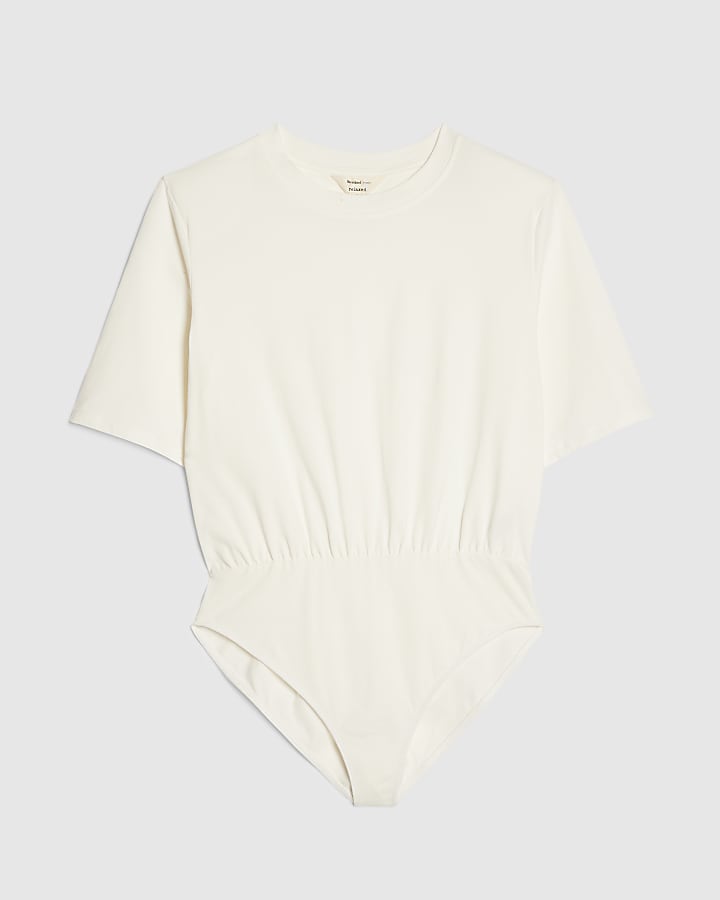 White Short Sleeve Shoulder Pad Bodysuit