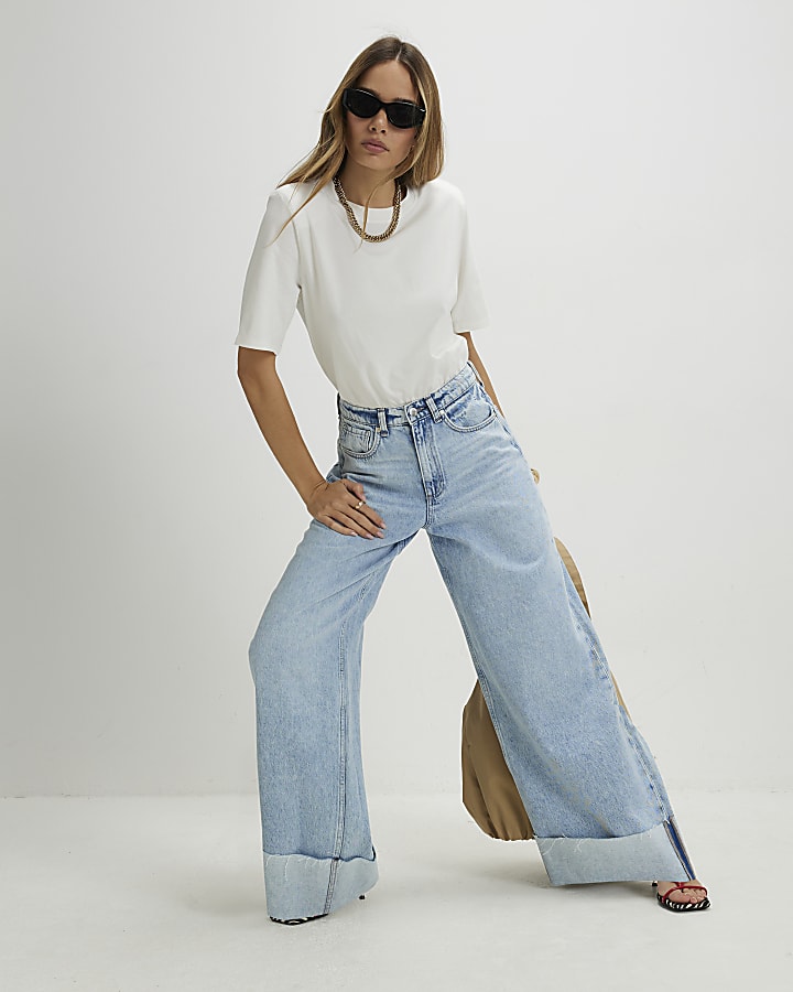 White Short Sleeve Shoulder Pad Bodysuit