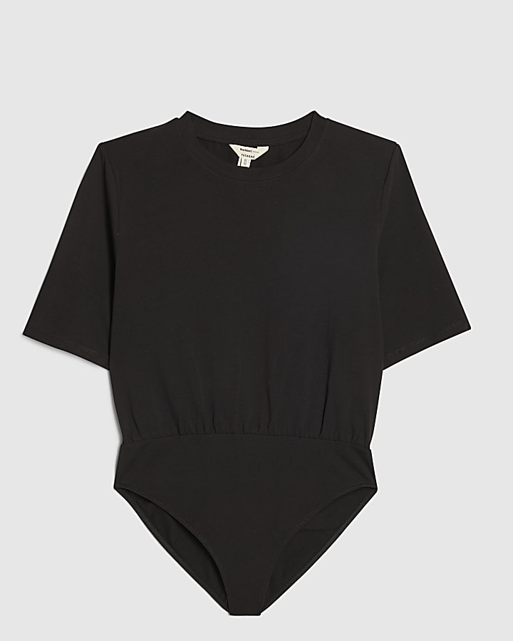 Black Short Sleeve Shoulder Pad Bodysuit