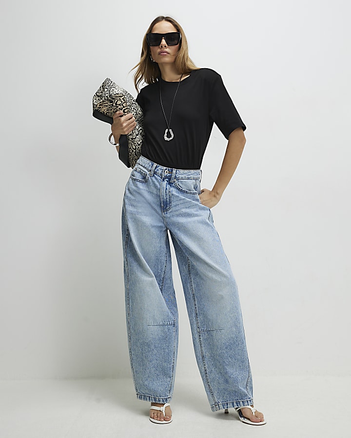 Black Short Sleeve Shoulder Pad Bodysuit