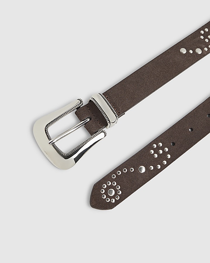Brown Suede Stud Western Belt