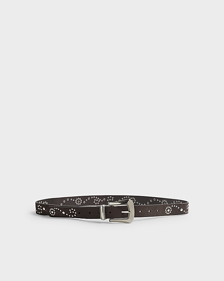 Brown Suede Stud Western Belt