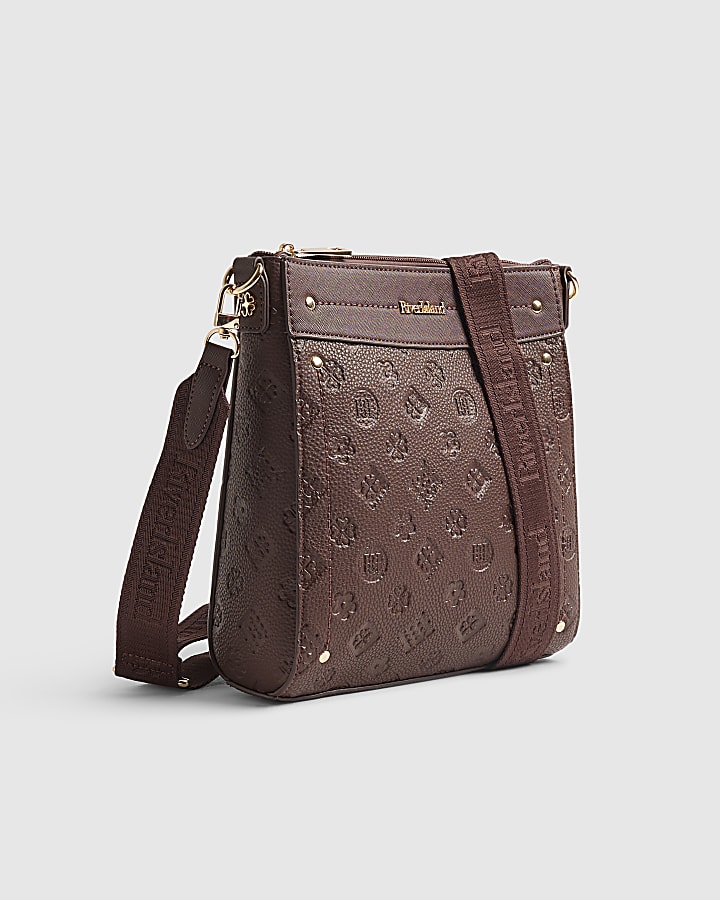 Red Monogram Embossed Messenger Bag
