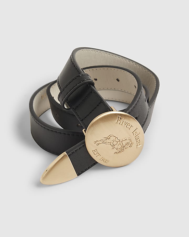 Black Faux Leather Horse Buckle belt