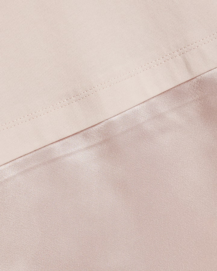 Pink Cotton Lace Hem Asymmetric T-shirt