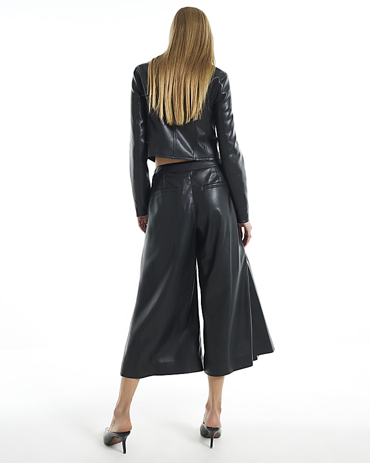 Black Faux Leather Culotte Trousers