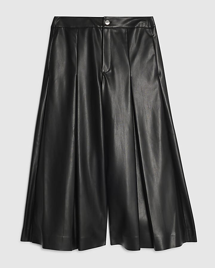Black Faux Leather Culotte Trousers