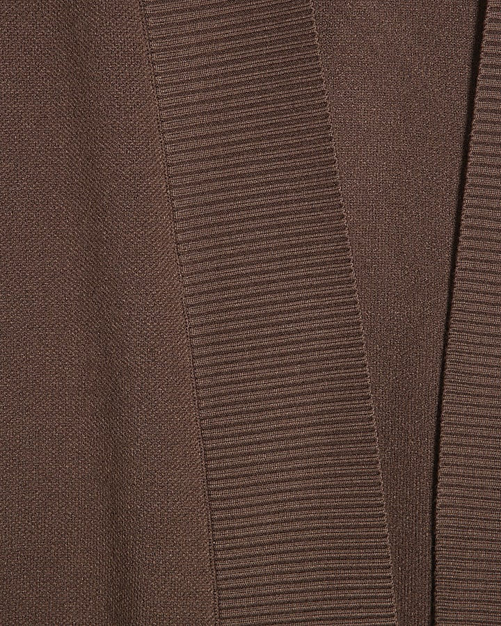 Beige Knitted Ribbed Maxi Cardigan