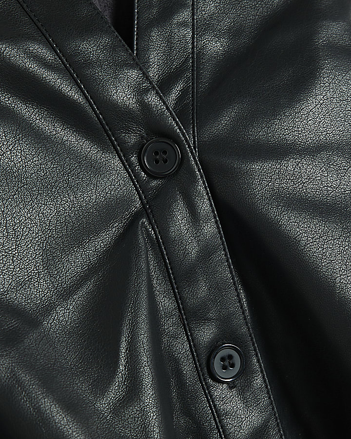 Black Faux Leather Twist Front Shirt
