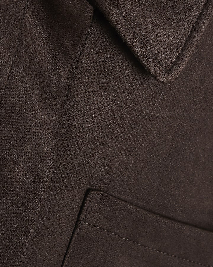 Brown Faux Suede Long Sleeve Overshirt