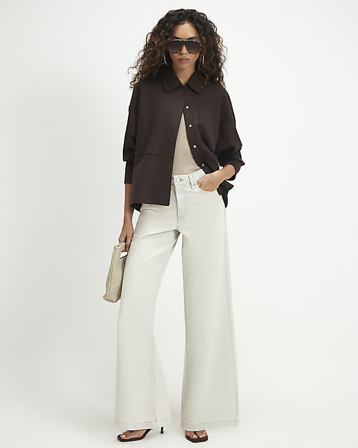 Brown Faux Suede Long Sleeve Overshirt