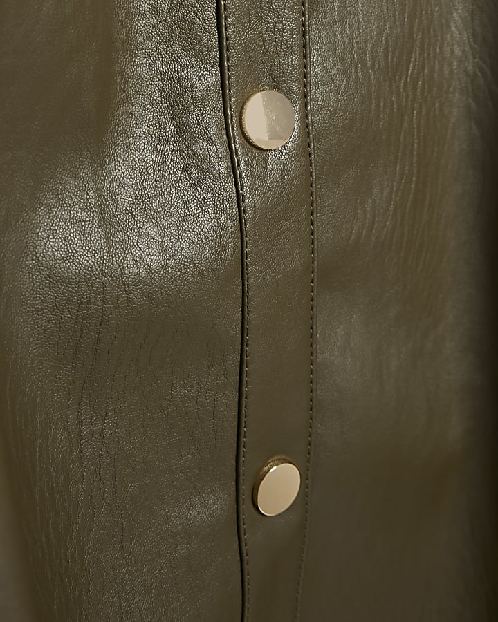 Khaki Faux Leather Utility Belted Mini Dress