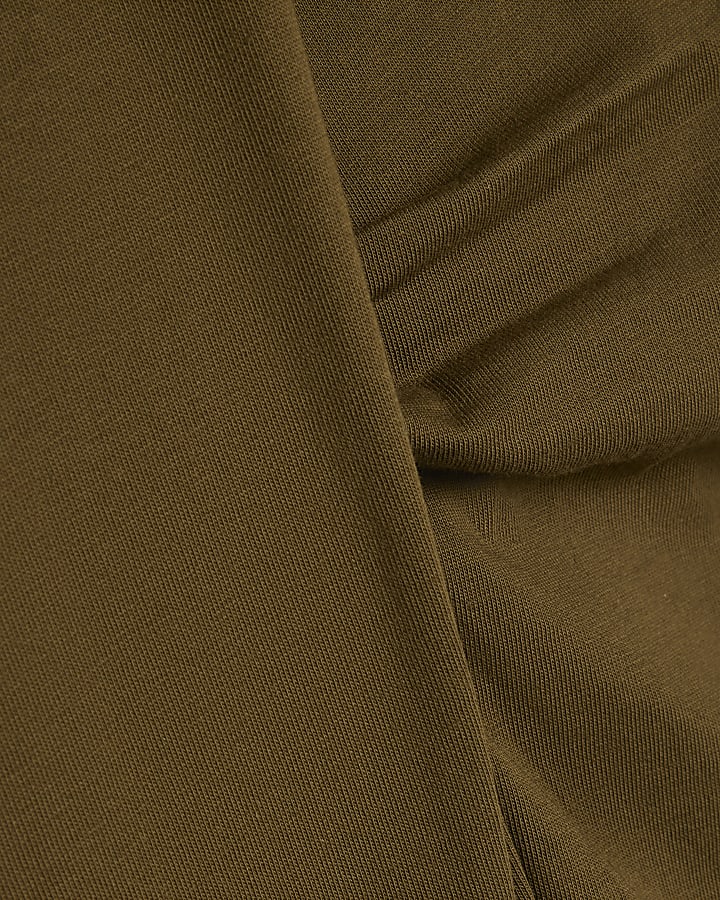 Khaki Cotton Short Sleeve Pleat Front T-shirt