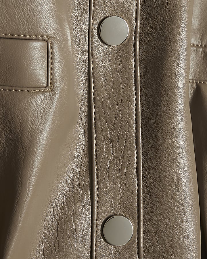 Beige Faux Leather Utility Belted Midi Dress