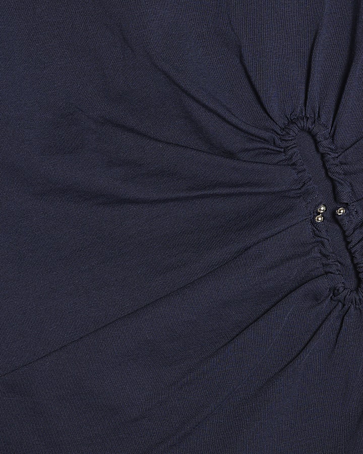 Navy Cotton Short Sleeve Metal Detail T-shirt