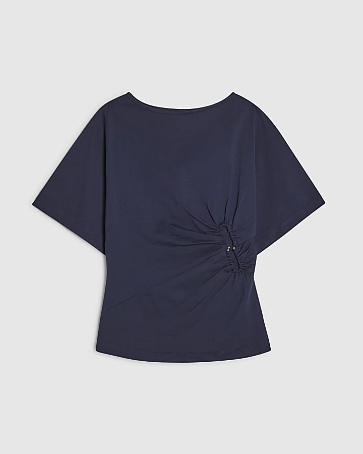 Navy Cotton Short Sleeve Metal Detail T-shirt
