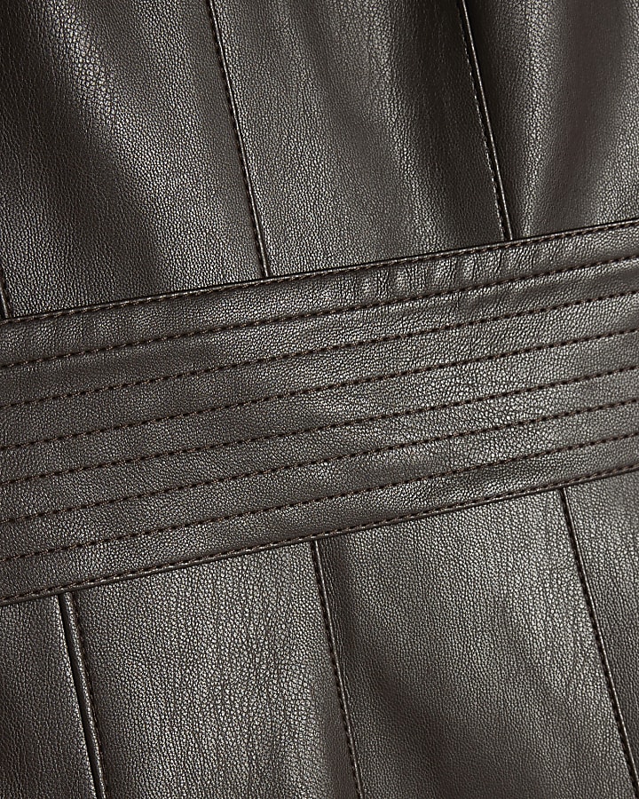 Petite Brown Faux Leather Belted Midi Dress