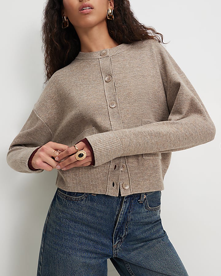 Beige Cotton Double Layer Cardigan