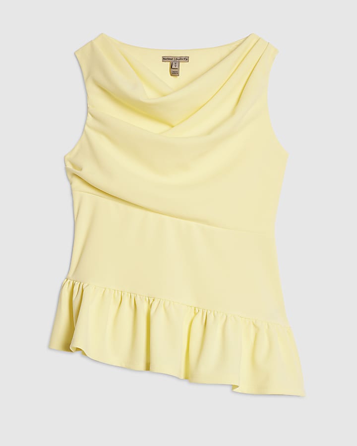Yellow Cowl Neck Peplum Top