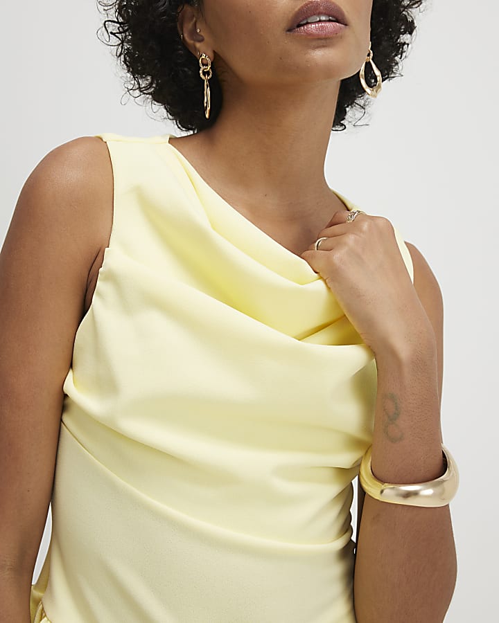 Yellow Cowl Neck Peplum Top