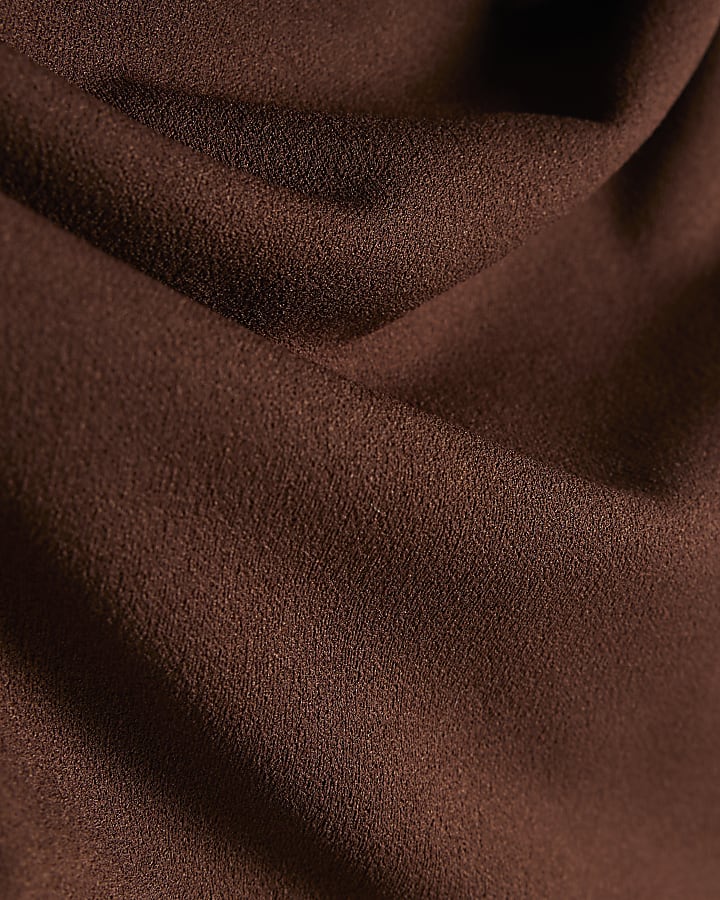 Brown Cowl Neck Peplum Top