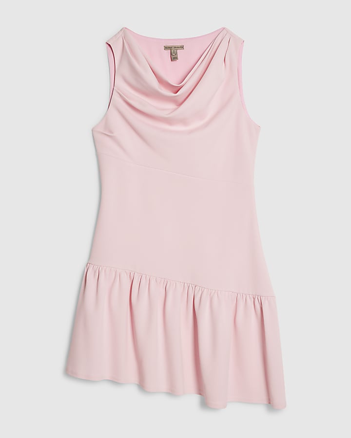 Pink Cowl Neck Peplum Mini Dress
