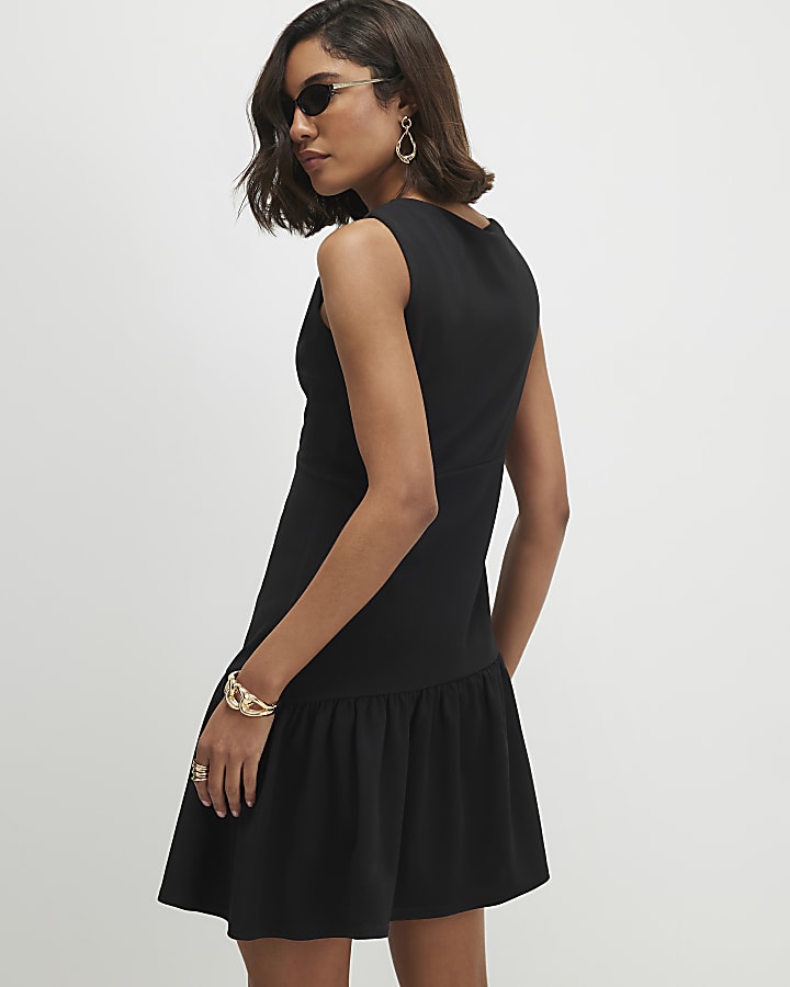 Black Cowl Neck Peplum Mini Dress