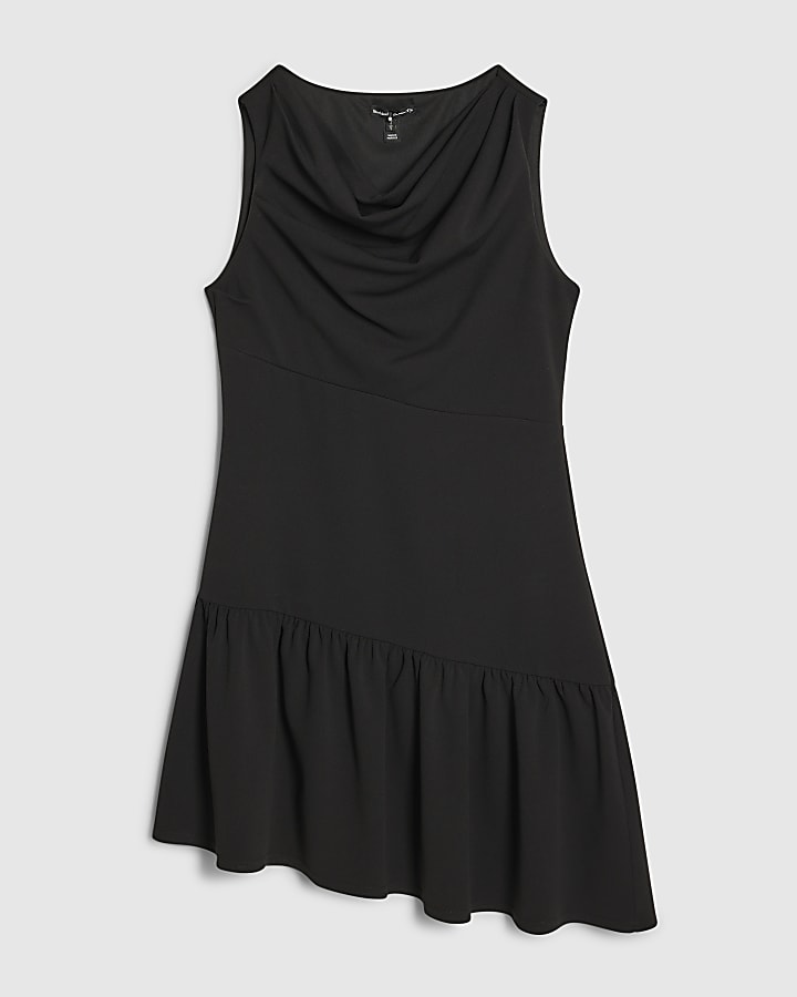 Black Cowl Neck Peplum Mini Dress
