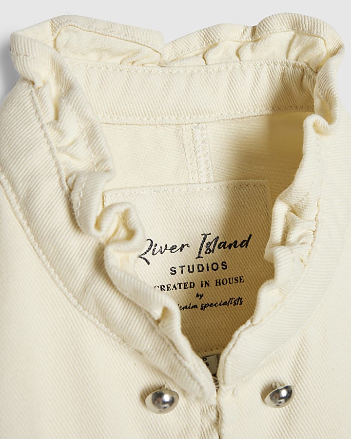Cream Frill Button Detail Denim Jacket