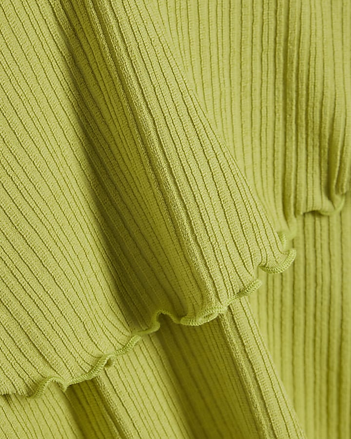 Green Rib Ruffle Cami Top