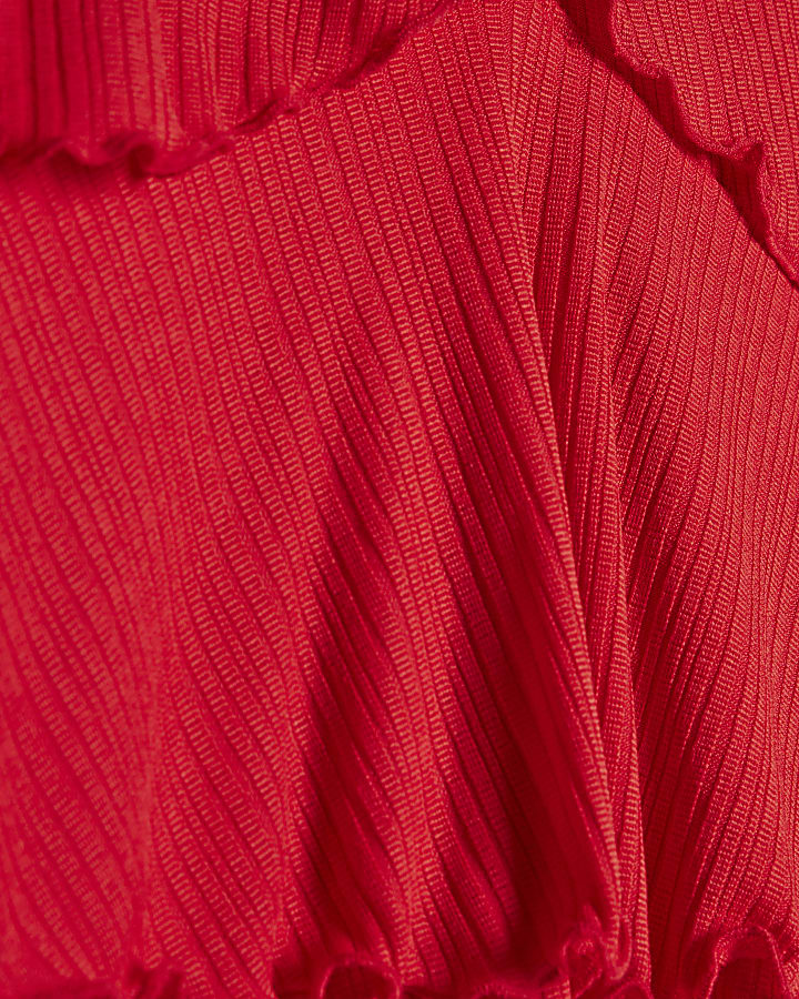 Red Cotton Rib Ruffle Cami Top