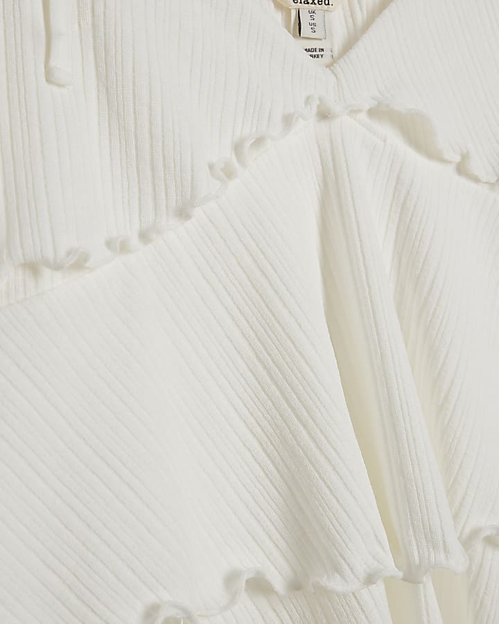 White Rib Ruffle Cami Top