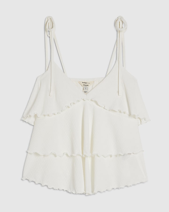 White Rib Ruffle Cami Top