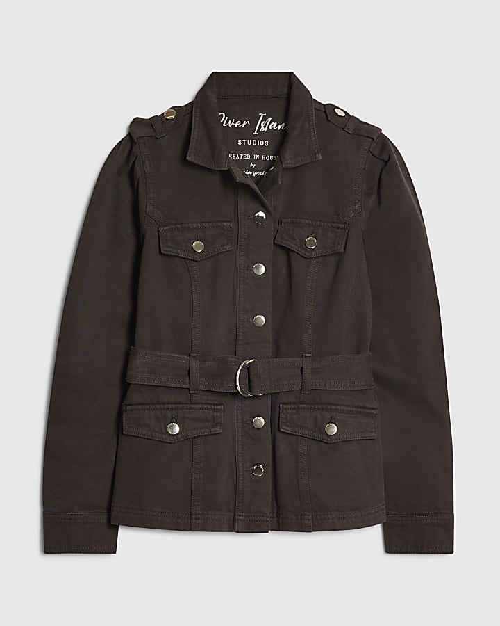 Brown Denim Belted Drummer Jacket