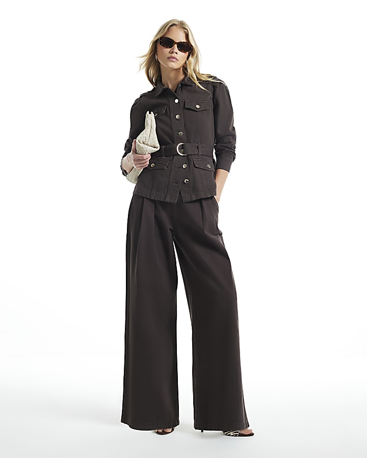 Brown Denim Belted Drummer Jacket